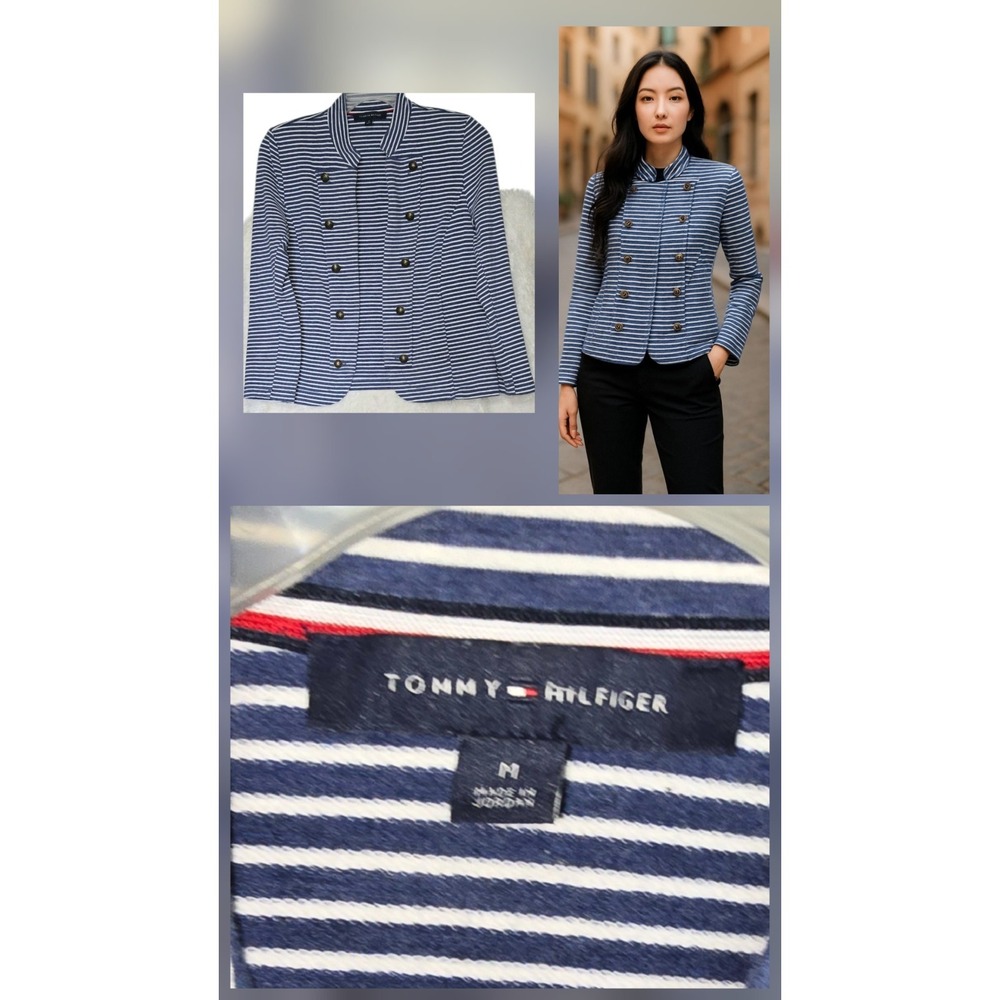 Tommy Hilfiger Nautical Cardigan Womens Size Medium M Navy Blue Knitted Colonial